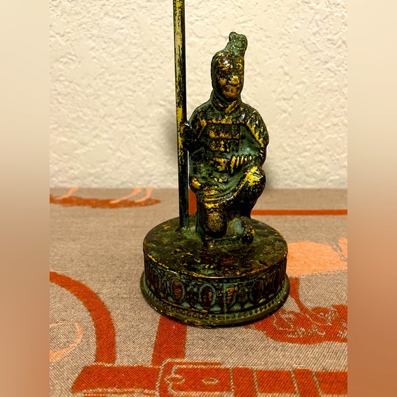 RETIRED 2 Japanese  Samurai Warrior Patina Candle Holders 15in tall - Picture 2 of 7